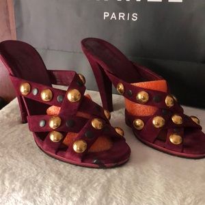 Authentic Gucci BABOUSKA suede burgundy mule heels